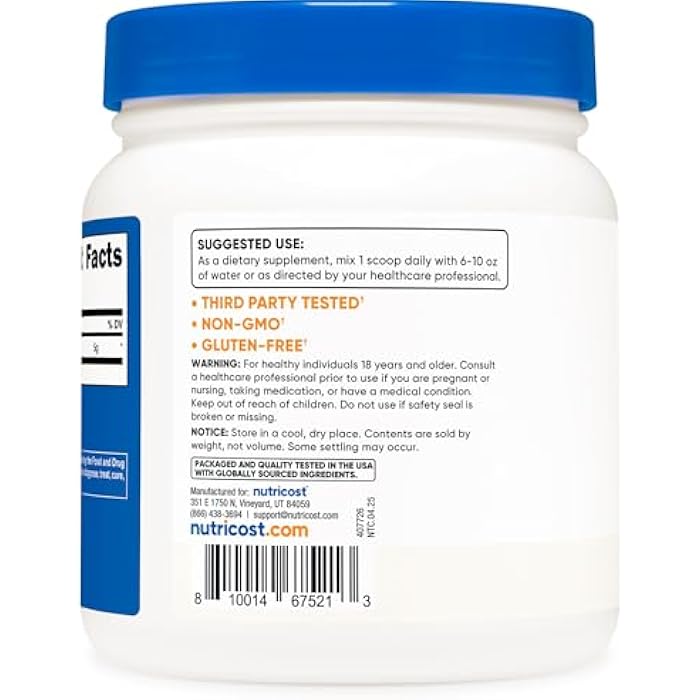 Nutricost L-Glutamine Powder (500 Grams) Unflavored - Gluten Free & Non-GMO, 100 Servings - Image 4