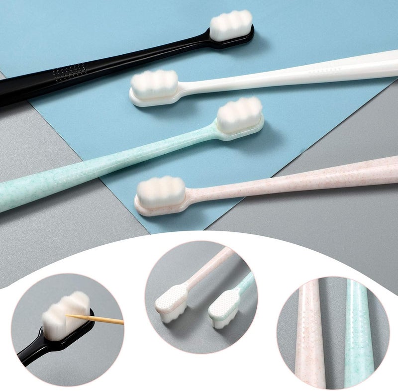 BOAO 4 Pieces Extra Soft Toothbrushes for Sensitive with 20000 Micro Nano Bristle for Adult Pregnant Recession Elderly Braces, Protect Fragile(Black, White, Green, Beige) - Image 3