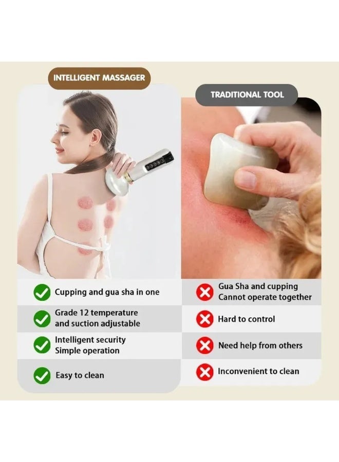 Ump Electric Gua Sha Massager, Stomach Fat Massager, Handheld Negative Pressure Cupping Therapy Device with Constant Heat & Red Light, 12 Adjustable Levels, Rechargeable Body Scraping Machine for Cellulite, Stomach Fat, Arms, Legs & Back (White) - Image 2