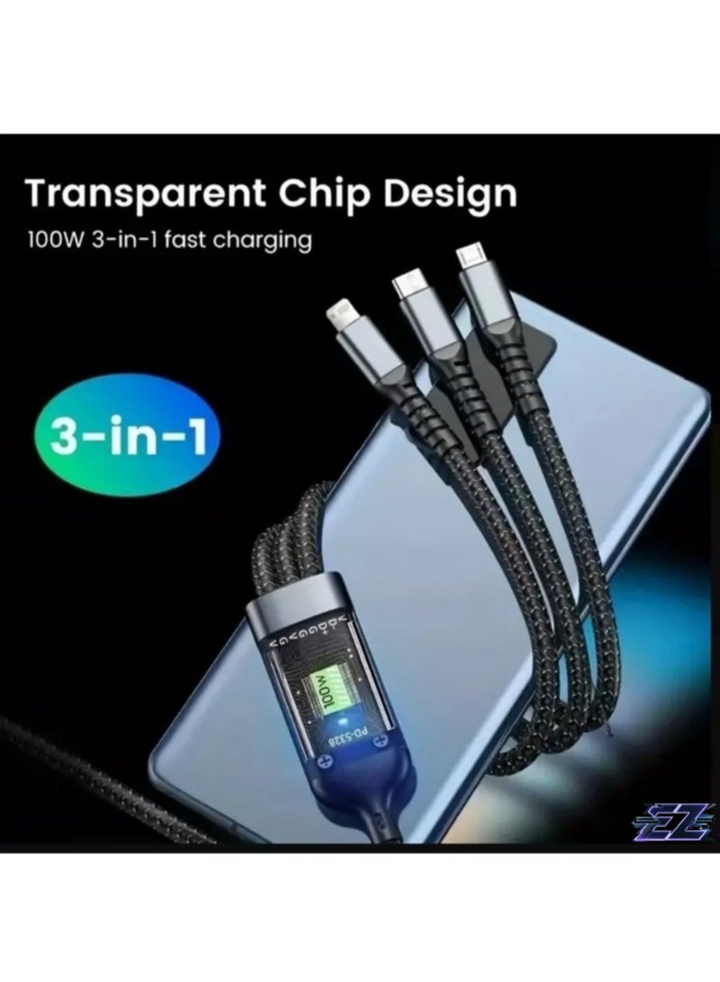 ELTRAZONE "Multi Charger Cable – 3-in-1 1.2M Fast Charging Nylon Braided USB Cable with Micro USB, Type-C, and Lightning Connectors for Samsung, Huawei, OnePlus, Kindle, LG, Android & More" - Image 2