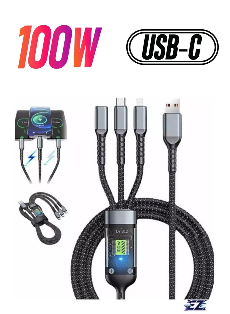 ELTRAZONE "Multi Charger Cable – 3-in-1 1.2M Fast Charging Nylon Braided USB Cable with Micro USB, Type-C, and Lightning Connectors for Samsung, Huawei, OnePlus, Kindle, LG, Android & More" - Image 1