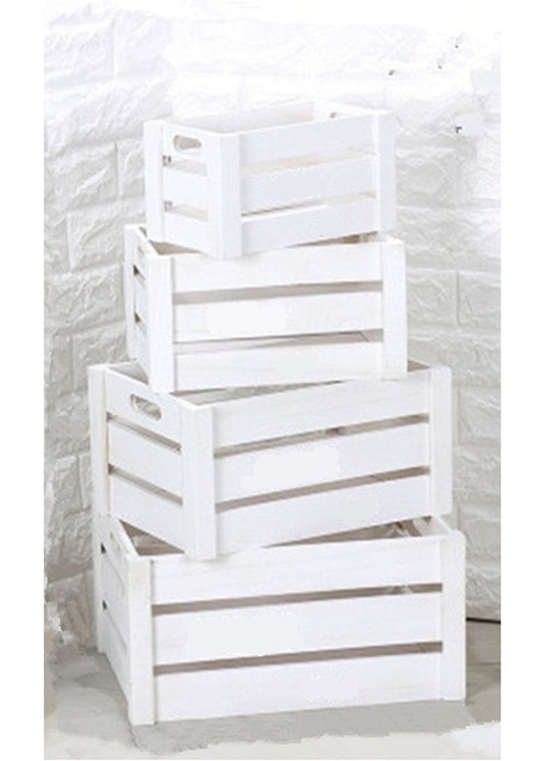 LINGWEI Natural Wooden Storage Crates Set of 4 | Nesting Wooden Boxes with Cutout Handles | Rustic Decorative Storage Containers for Kitchen, Bathroom, Office, and Home Organization - Image 4