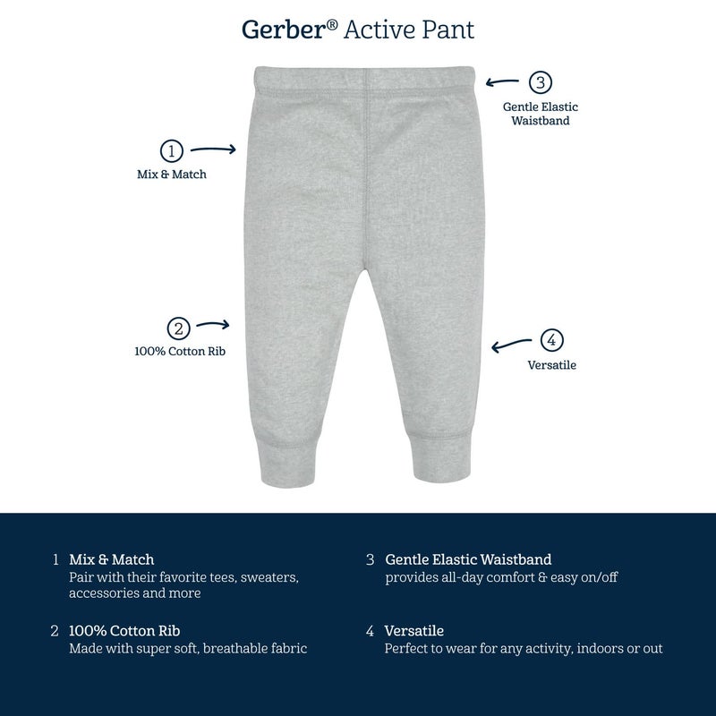 Gerber Baby Boys 4-Pack Pants Infant-and-Toddler-Bloomers, Gray Heather/Black, 6-9 Months US - Image 5