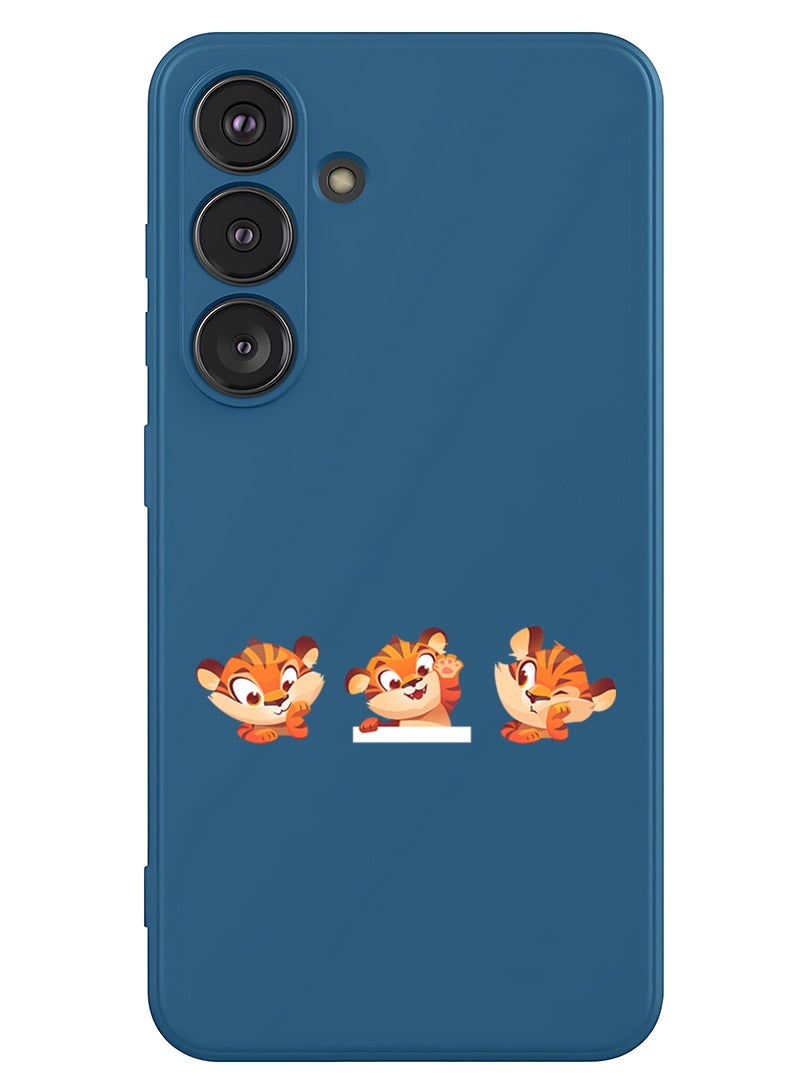Theodor Protective Slim Fit Case Liquid Silicone Cover with Full Body Protection Anti-Scratch Shockproof Case For Samsung Galaxy S25 (Blue) - Cute tiger expressions - Image 1