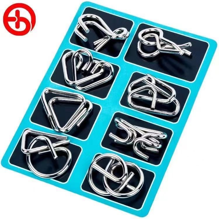 Nine-Link Unlocking Ring Full Set Unlocking Ring Eight-Piece Set Luban Lock Children'S Intelligence Toys Kongming Lock Gift Set - Image 1