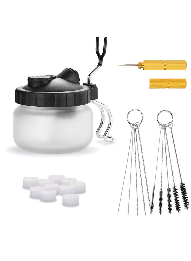 Excefore Airbrush Cleaning Kit, Airbrush Clean Pot Cleaning Jar with Holder, 3 Pc Filter Cotton, 5pc Cleaning Needles, 5pc Cleaning Brushes, 1pc Wash Needle  - Image 1