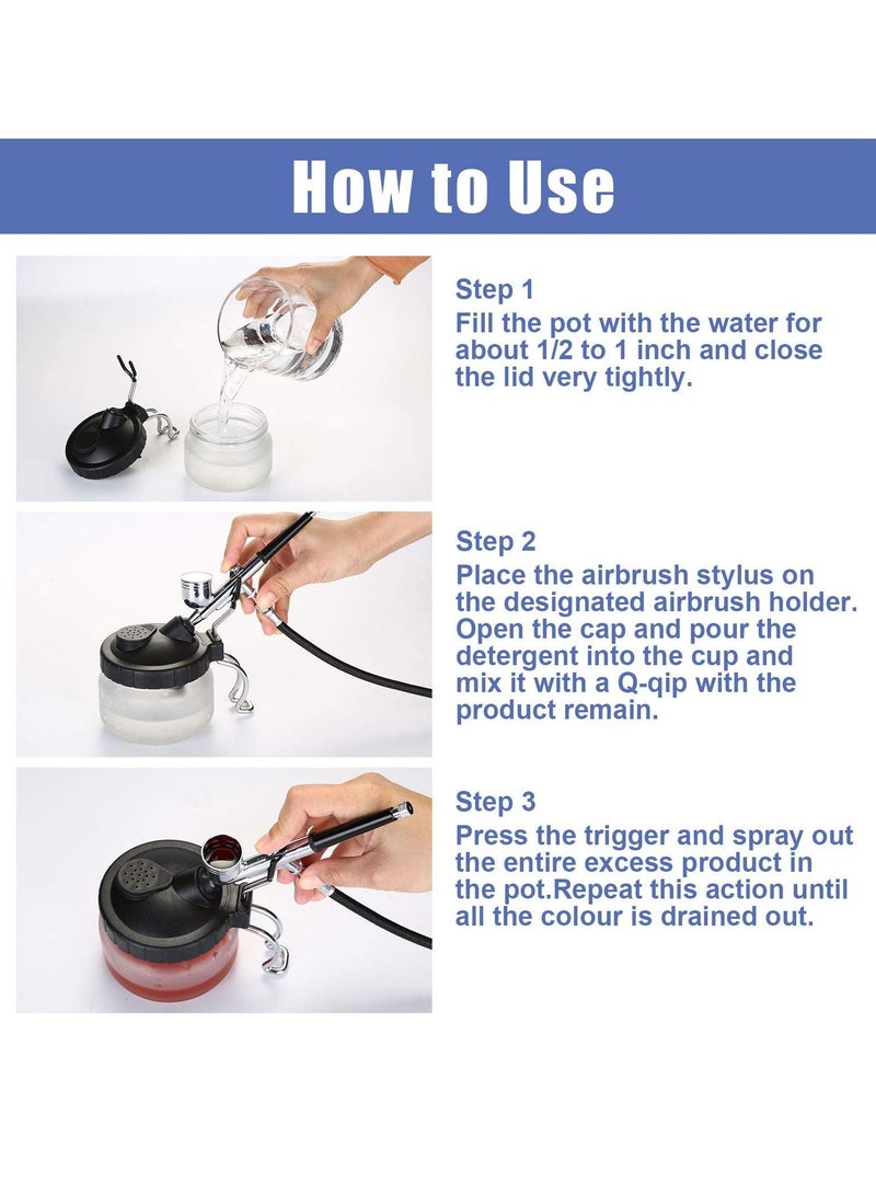 Excefore Airbrush Cleaning Kit, Airbrush Clean Pot Cleaning Jar with Holder, 3 Pc Filter Cotton, 5pc Cleaning Needles, 5pc Cleaning Brushes, 1pc Wash Needle  - Image 4