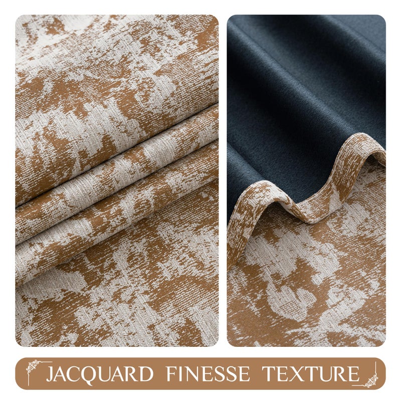 Beauoop Brown Floral Jacquard Blackout Curtains 96 Inches Long 2 Panels for Bedroom Living Room Chenille Flower Room Darkening Thermal Insulated Soundproof Grommet Window Treatments Drapes, 52x96 - Image 2