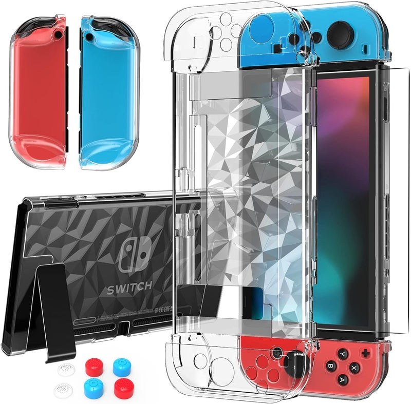 HEYSTOP Switch Case for Nintendo Switch Case Dockable with Screen Protector, Protective Case Cover for Nintendo Switch Tempered Glass Screen Protector and 6Pcs Thumb Caps - Image 1