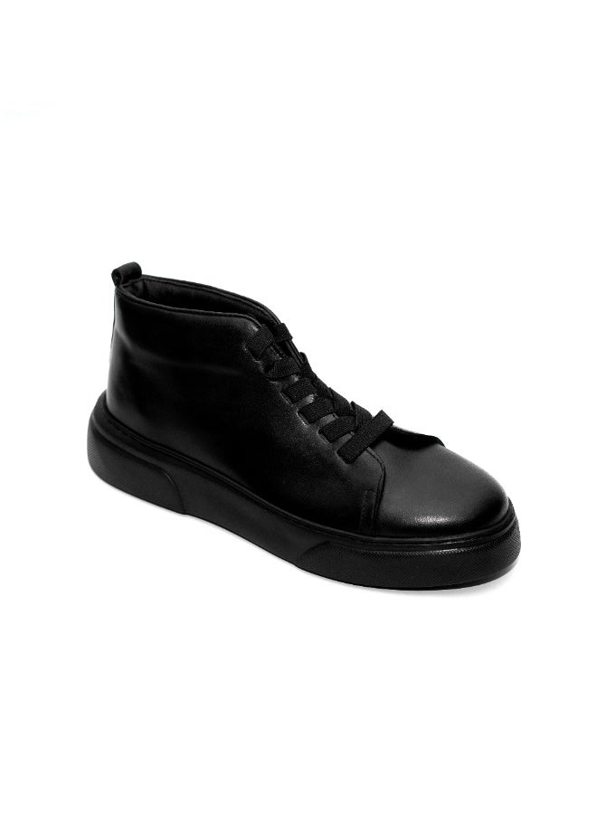 كراش هاف بوت رجالي جلد طبيعي - أسود - Image 1