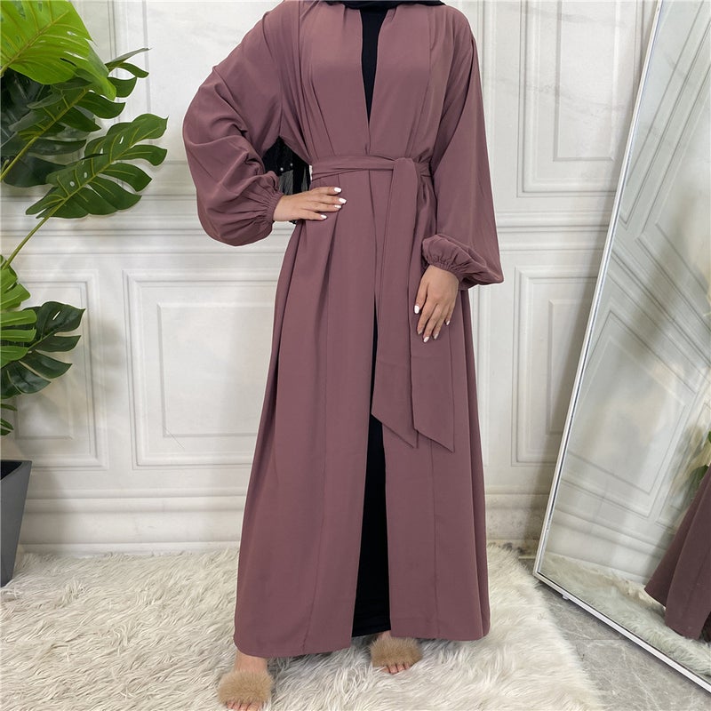 monica fashion Women Fashion Abaya Solid Color Drawstring Hoodie with Pockets - Long Kaftan - Image 4