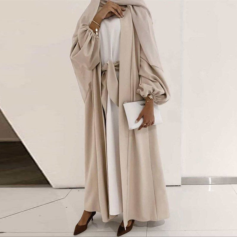monica fashion Women Fashion Abaya Solid Color Drawstring Hoodie with Pockets - Long Kaftan - Image 3