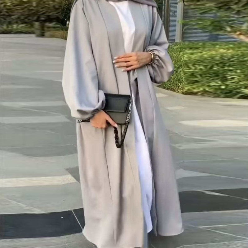 monica fashion Women Fashion Abaya Solid Color Drawstring Hoodie with Pockets - Long Kaftan - Image 2