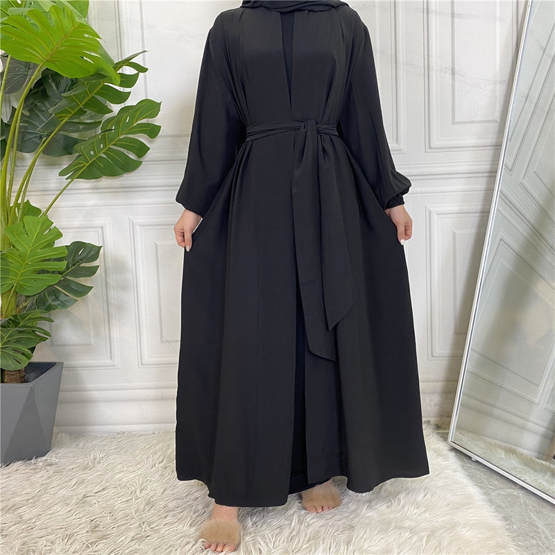 monica fashion Women Fashion Abaya Solid Color Drawstring Hoodie with Pockets - Long Kaftan - Image 5