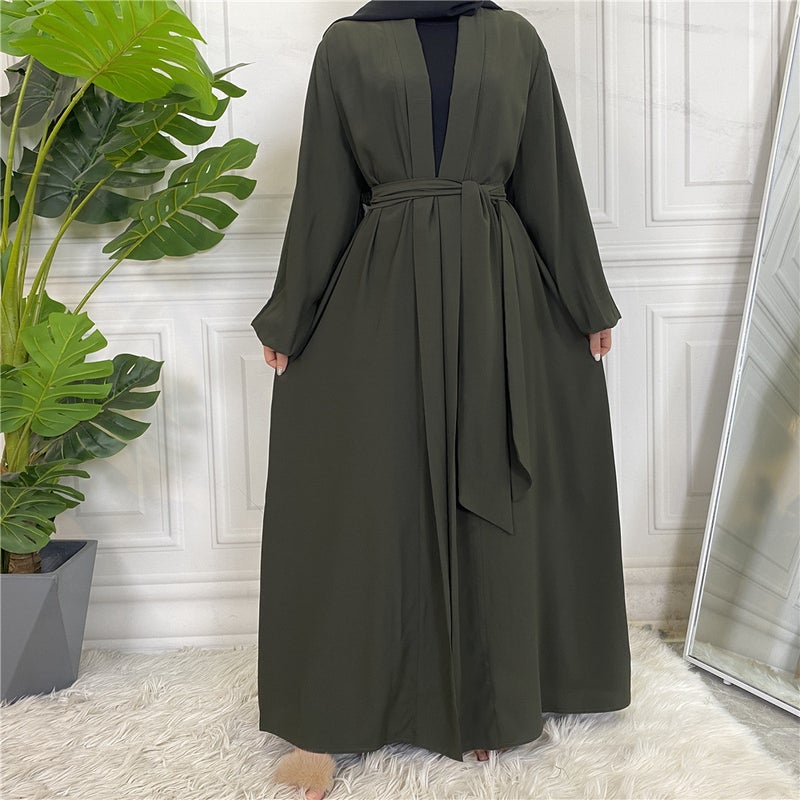 monica fashion Women Fashion Abaya Solid Color Drawstring Hoodie with Pockets - Long Kaftan - Image 1