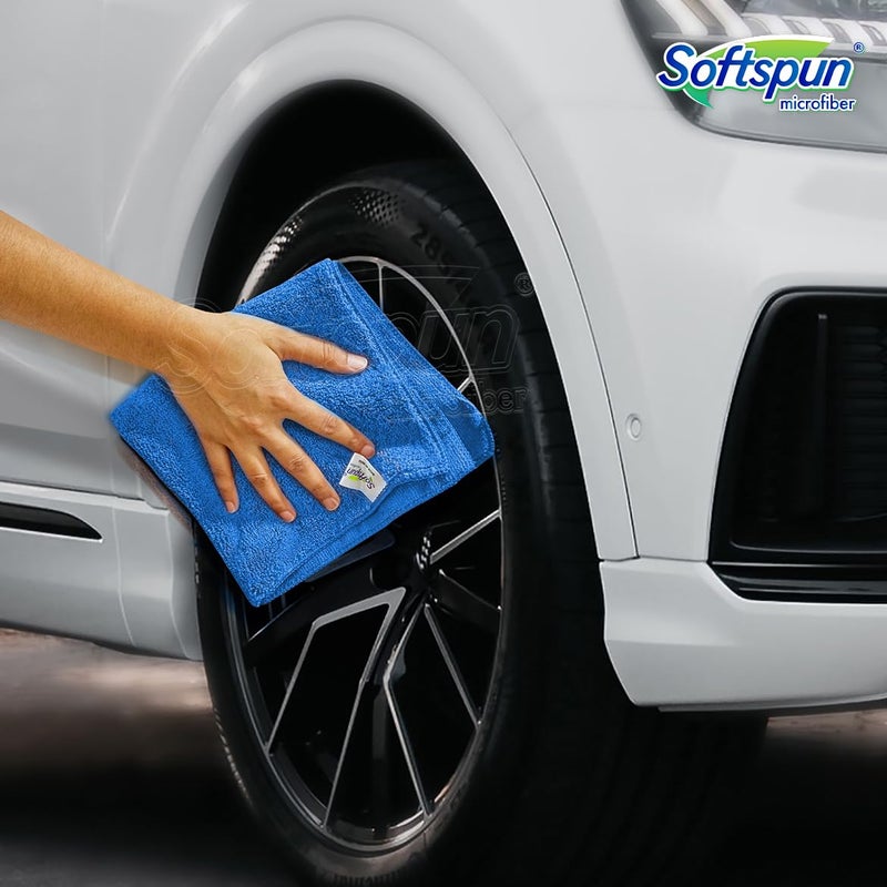 SOFTSPUN Microfiber High Loop Cleaning Cloths, 40x60 cms 5 pcs Towel Set 380 GSM (Sky Blue). Thick Lint & Streak-Free Multipurpose Cloths. - Image 5