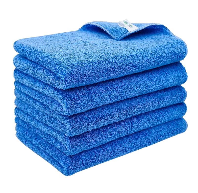 SOFTSPUN Microfiber High Loop Cleaning Cloths, 40x60 cms 5 pcs Towel Set 380 GSM (Sky Blue). Thick Lint & Streak-Free Multipurpose Cloths. - Image 2