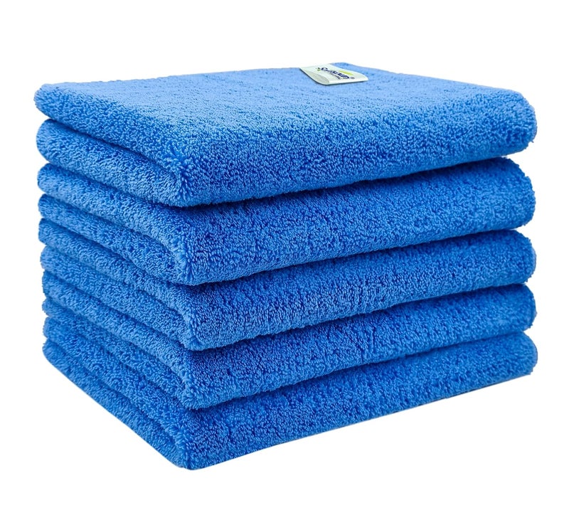 SOFTSPUN Microfiber High Loop Cleaning Cloths, 40x60 cms 5 pcs Towel Set 380 GSM (Sky Blue). Thick Lint & Streak-Free Multipurpose Cloths. - Image 1