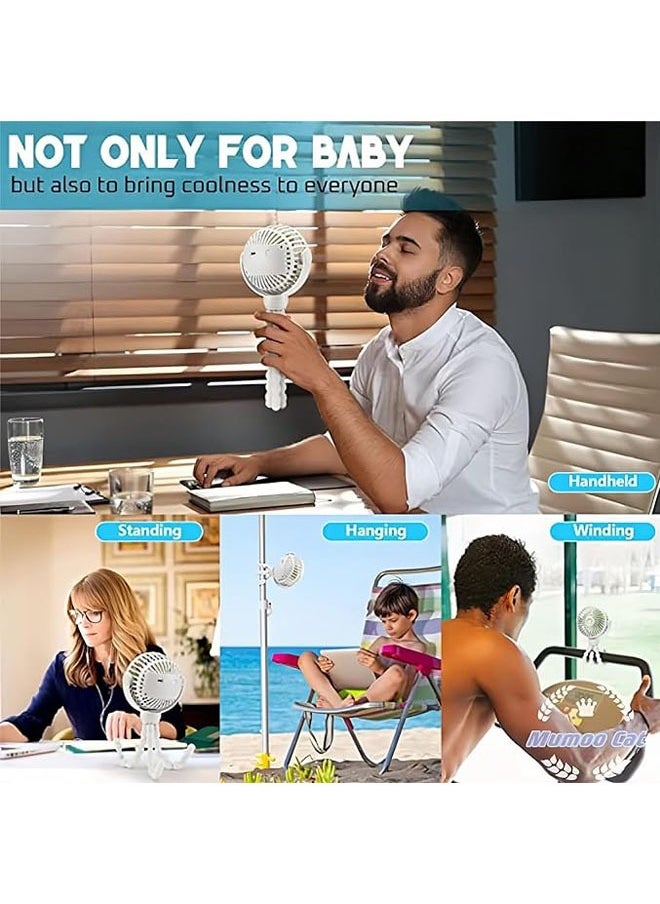 Arabest Cat Portable Stroller Fan，Octopus Fan with 360° Swivel Tripod, Silent, 3-speed Adjustable for Stroller, Bike, Car Seat, Treadmill Scenarios (White)  - Image 5