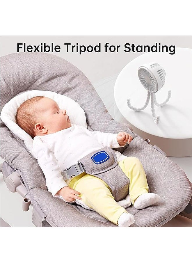 Arabest Cat Portable Stroller Fan，Octopus Fan with 360° Swivel Tripod, Silent, 3-speed Adjustable for Stroller, Bike, Car Seat, Treadmill Scenarios (White)  - Image 4