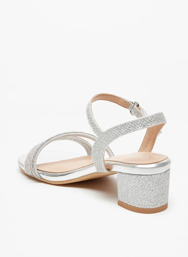 سيليست Girls Embellished Block Heeled Sandals with Hook and Loop Closure