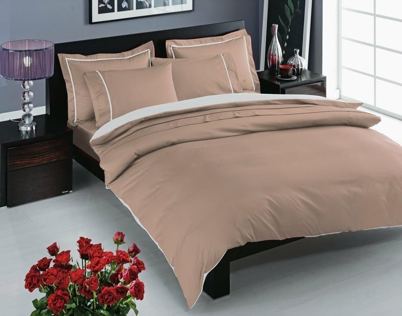 TA Double Deluxe Satin Duvet Cover Set Prestige Cappucino  - Image 1