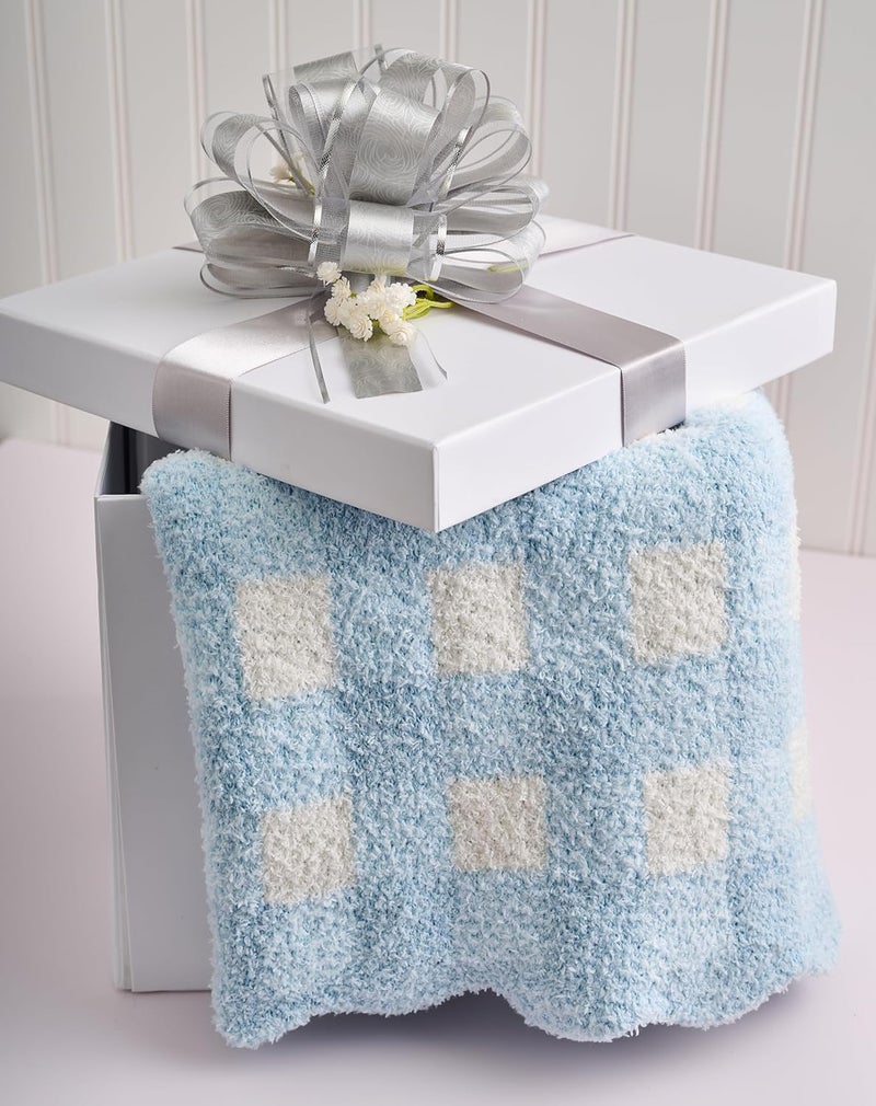 MudPie Children's Blue Gingham Chenille Blanket - Image 4