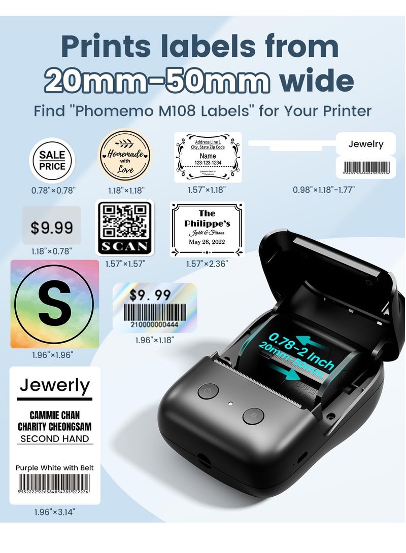 phomemo M108 Label Maker - Bluetooth Address Label Makers for Small Business, Home, Office, 2 Inch Barcode Label Printer with 300+ Templates, Sticker Printer for Address/Logo/Clothing Label, Black - Image 3