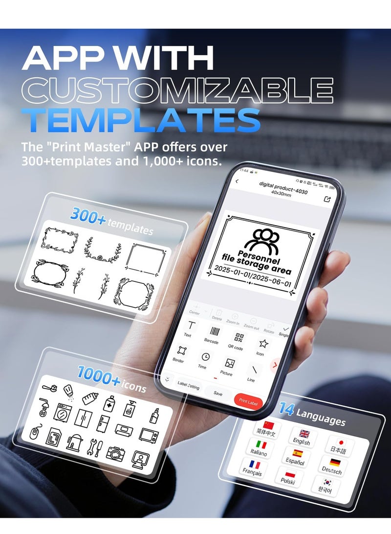 phomemo M108 Label Maker - Bluetooth Address Label Makers for Small Business, Home, Office, 2 Inch Barcode Label Printer with 300+ Templates, Sticker Printer for Address/Logo/Clothing Label, Black - Image 4