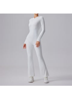 Sleek Zip-up Yoga Jumpsuit with Flare Pants White/white [with side pockets]
