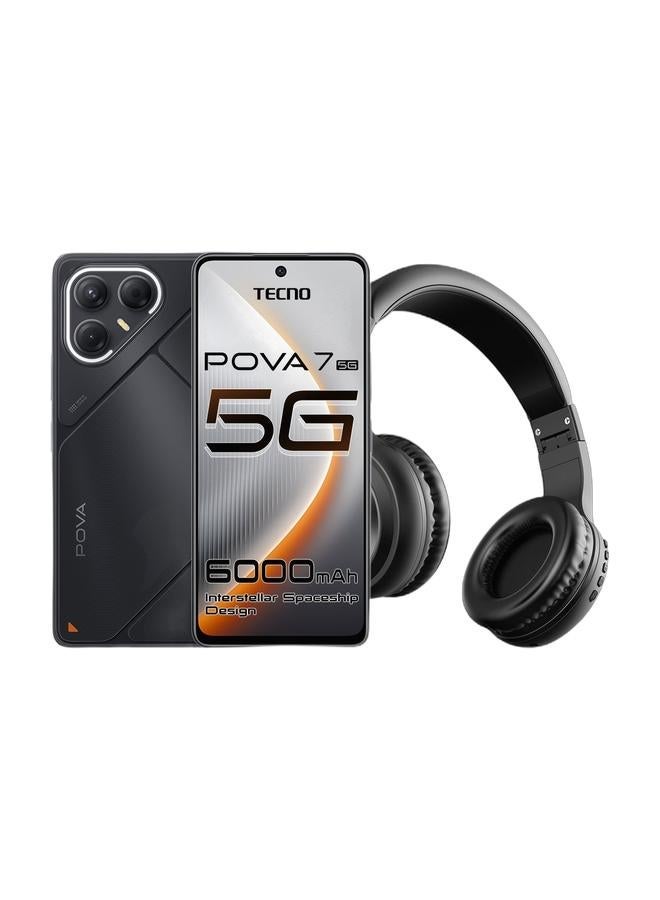 TECNO Pova 7 Dual SIM Geek Black 8GB 256GB 5G - Middle East Version & Riversong Rhythm L EA33 Wireless & Wired Headphones – Bluetooth 5.0, 3.5mm Audio Cable, 500mAh Battery, Up to 10 Hours Playtime, High Quality Sound – Black Bundle - Image 2