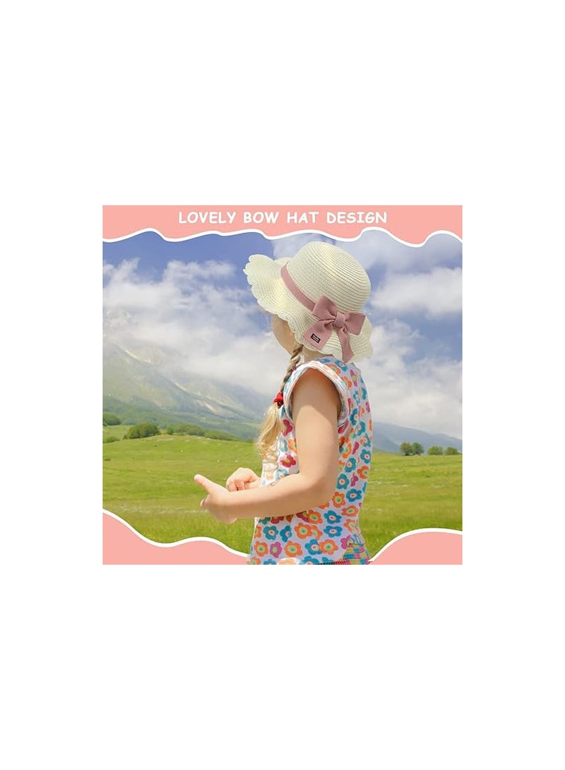 Snowie Soft SNOWIE SOFT PALAY®Summer Straw Hat for Girls Kids Hat Ruffled Brim Sun Straw Bow Beach Hats with Straw Woven Zipper Pouch for Girls 4-6 Years Old Travel Outdoor, Beige  - Image 4