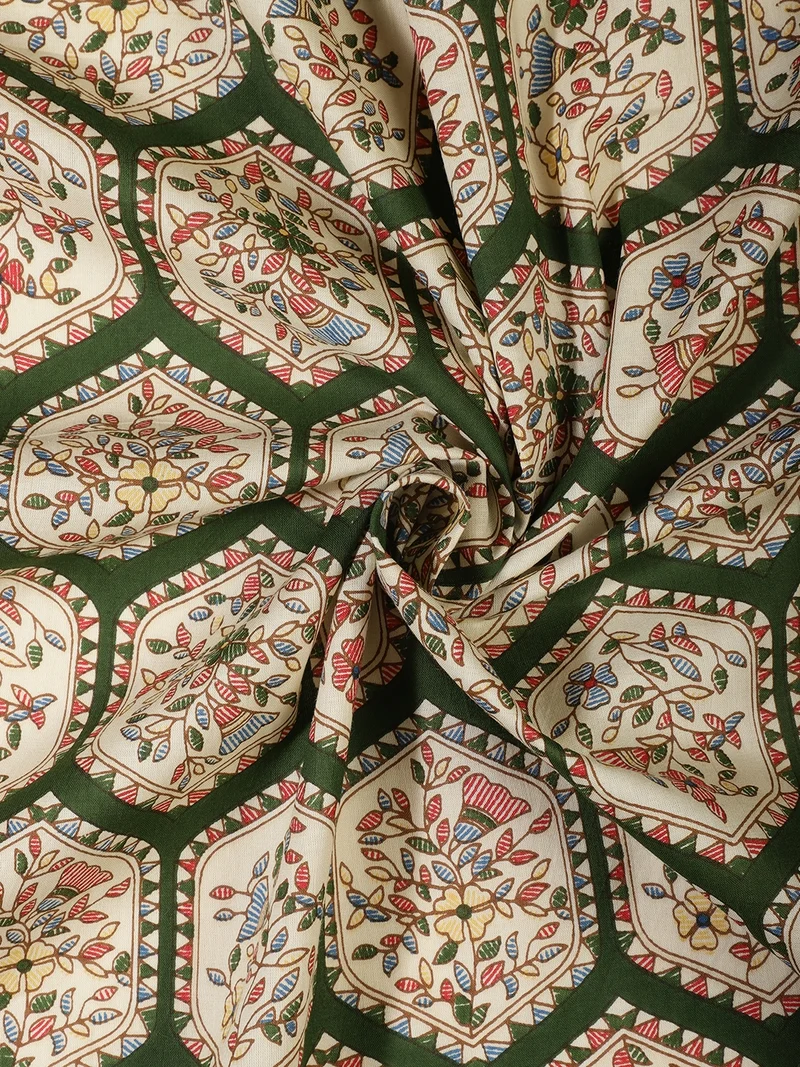 أيه كيه إس Mughal Floral Honeycomb Print Fabric - Green