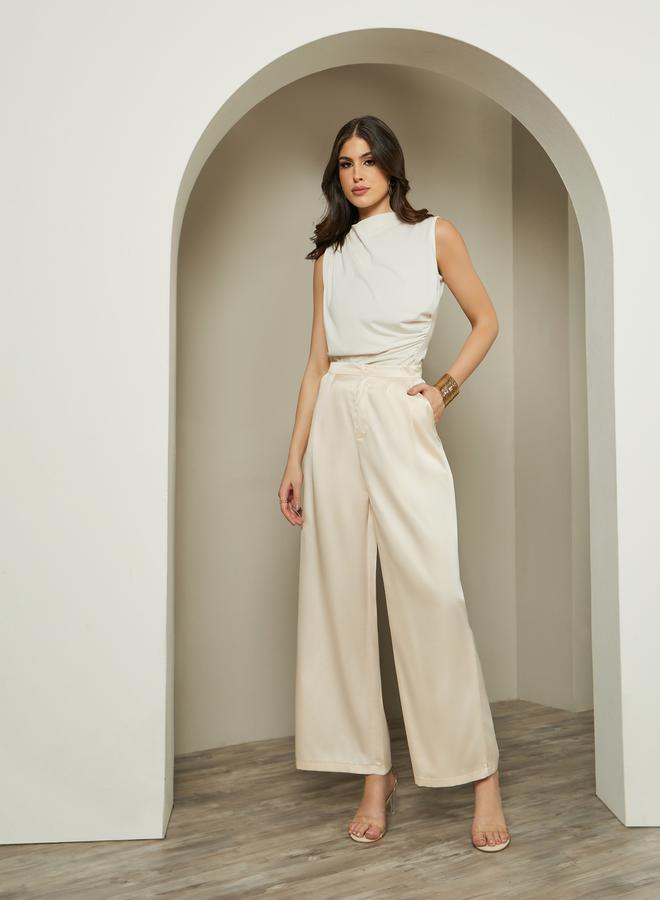 Styli Mid Rise Wide Leg Satin Pants  - Image 1