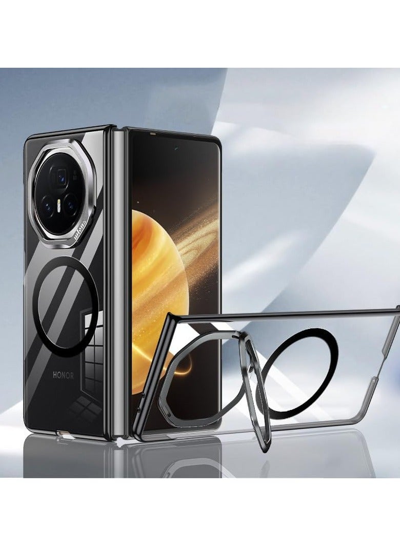 general Case Compatible with Honor Magic V3 Phone Case, Electroplated phone case, concealed metal bracket magnetic anti drop case, Bracket magnetic suction two in one