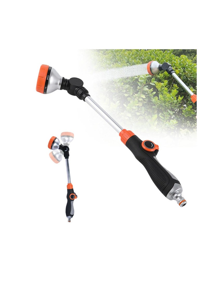 Excefore عصا ري الري مع رأس دوار، فوهة خرطوم حديقة مع 8 أنماط رش، فوهة رذاذ خرطوم ثقيلة، فوهة خرطوم مياه مع تحكم في التدفق لري النباتات، والحدائق، وغسل السيارات، والحيوانات الأليفة - Image 1
