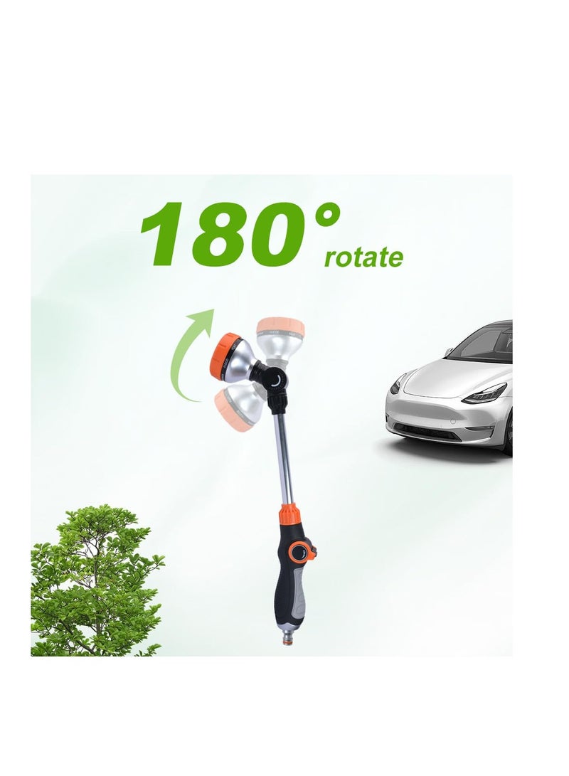 Excefore عصا ري الري مع رأس دوار، فوهة خرطوم حديقة مع 8 أنماط رش، فوهة رذاذ خرطوم ثقيلة، فوهة خرطوم مياه مع تحكم في التدفق لري النباتات، والحدائق، وغسل السيارات، والحيوانات الأليفة - Image 5