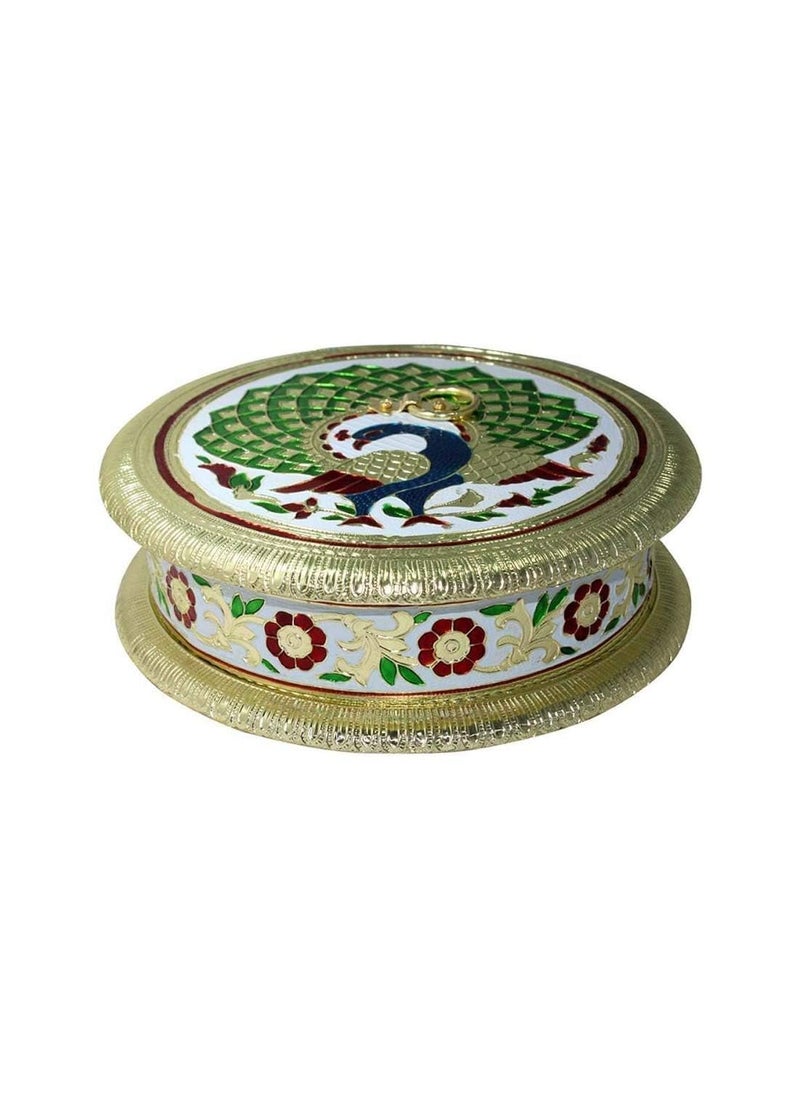 NIRVIGHNAM NIRVIGHNAM Novelty Handicraft Round Meenakari Box Decorative Wooden Storage for Candy and Dry Fruits Ideal Gift Box for Mukhwas and Sweets Oxidized Dry Fruit Box  - Image 1