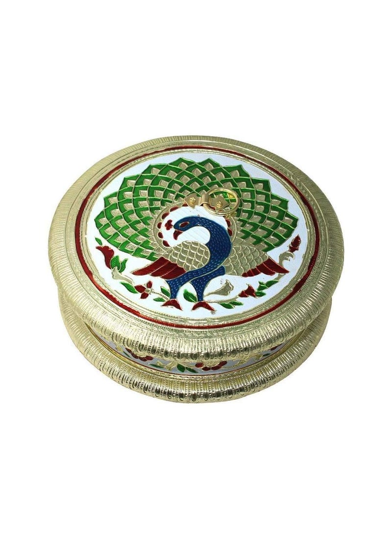 NIRVIGHNAM NIRVIGHNAM Novelty Handicraft Round Meenakari Box Decorative Wooden Storage for Candy and Dry Fruits Ideal Gift Box for Mukhwas and Sweets Oxidized Dry Fruit Box  - Image 2