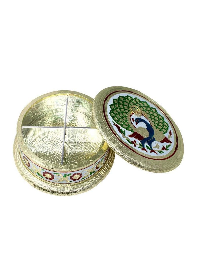NIRVIGHNAM NIRVIGHNAM Novelty Handicraft Round Meenakari Box Decorative Wooden Storage for Candy and Dry Fruits Ideal Gift Box for Mukhwas and Sweets Oxidized Dry Fruit Box  - Image 4