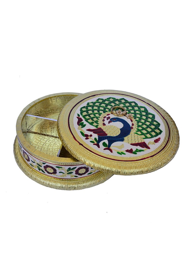 NIRVIGHNAM NIRVIGHNAM Novelty Handicraft Round Meenakari Box Decorative Wooden Storage for Candy and Dry Fruits Ideal Gift Box for Mukhwas and Sweets Oxidized Dry Fruit Box  - Image 5