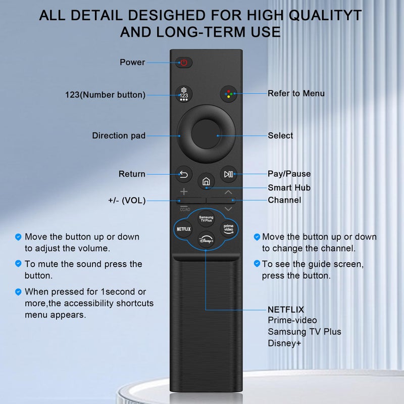 Replacement for Samsung Smart TV Remote Control, Universal Compatible with All Samsung Smart TV, QLED, 4K, 8K, Frame, Curved, LED, LCD HDTV Models (2019-2025) - Image 3