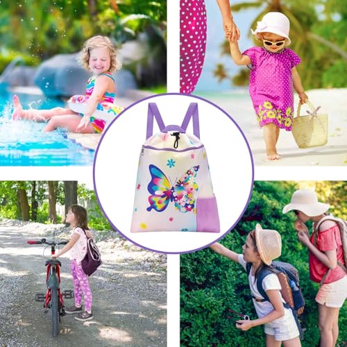 WAWSAM Butterfly Gym Drawstring Backpack- 15” x 17” Sports Gym Bag Drawstring Bag for Girls Waterproof String Backpack for Beach Swim Travel Yoga Gift with Zipper Pocket and Water Bottle Pocket - Image 4