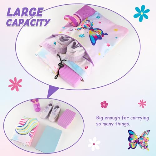 WAWSAM Butterfly Gym Drawstring Backpack- 15” x 17” Sports Gym Bag Drawstring Bag for Girls Waterproof String Backpack for Beach Swim Travel Yoga Gift with Zipper Pocket and Water Bottle Pocket - Image 3