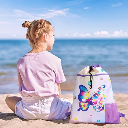 WAWSAM Butterfly Gym Drawstring Backpack- 15” x 17” Sports Gym Bag Drawstring Bag for Girls Waterproof String Backpack for Beach Swim Travel Yoga Gift with Zipper Pocket and Water Bottle Pocket - Image 5