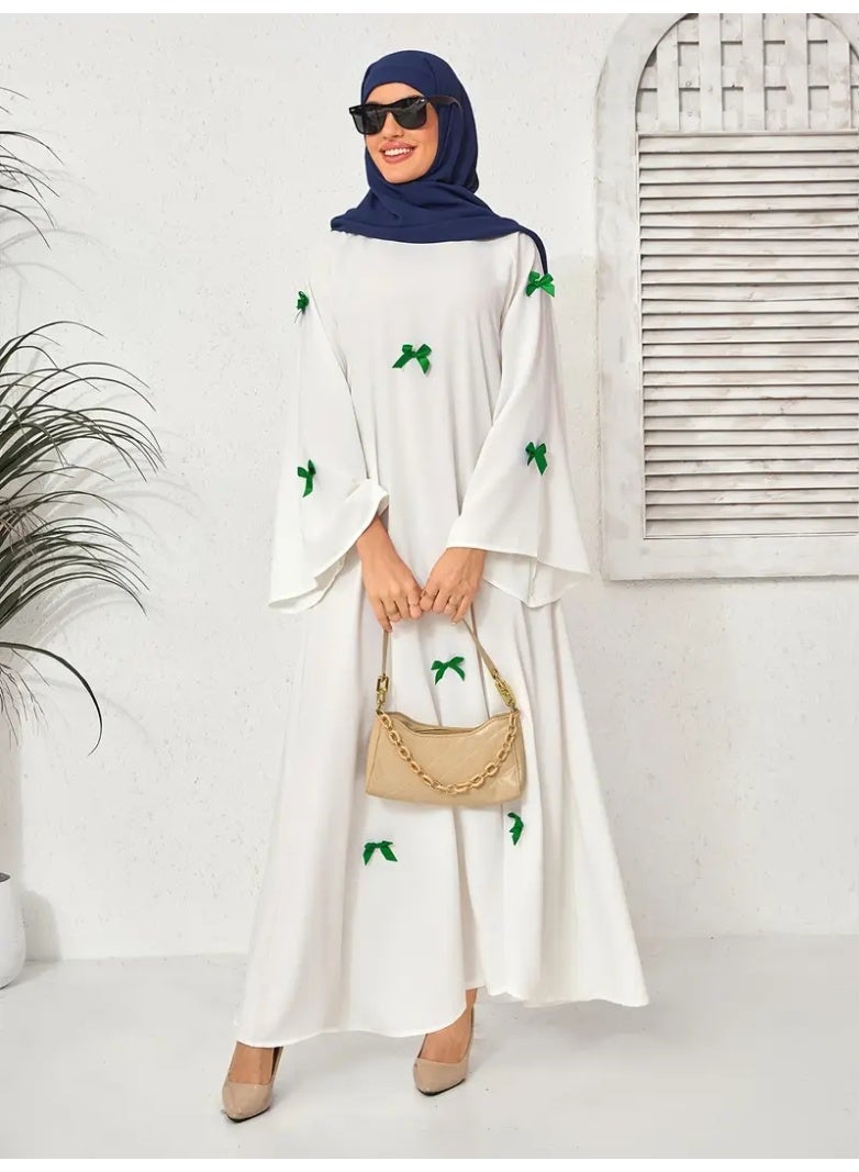 Middle Eastern Arab Women's New Dubai Loose Flared Sleeve Bow Robe Dress - Image 3