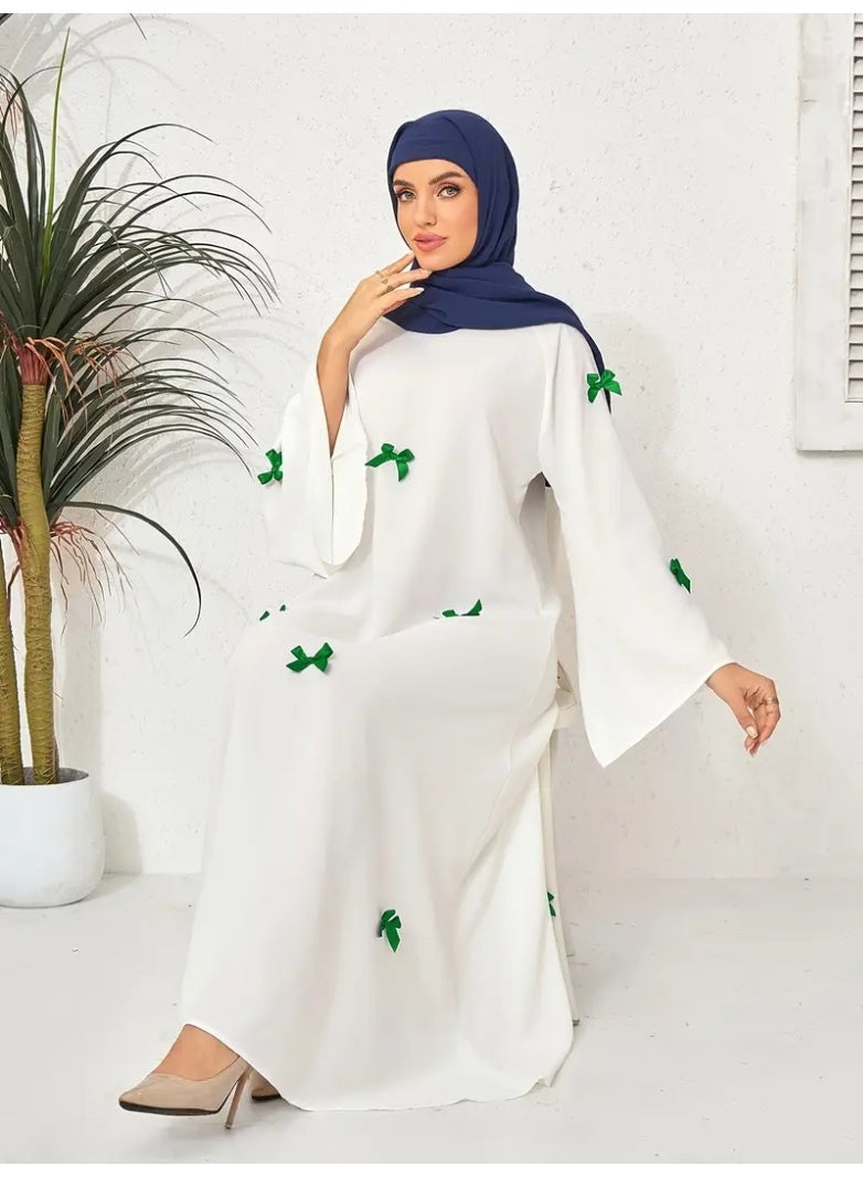 Middle Eastern Arab Women's New Dubai Loose Flared Sleeve Bow Robe Dress - Image 4