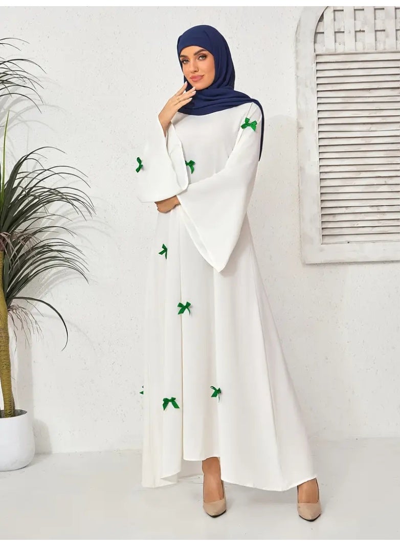 Middle Eastern Arab Women's New Dubai Loose Flared Sleeve Bow Robe Dress - Image 5
