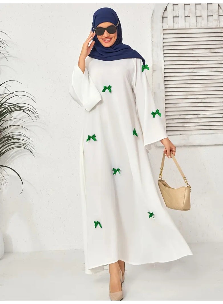 Middle Eastern Arab Women's New Dubai Loose Flared Sleeve Bow Robe Dress - Image 2