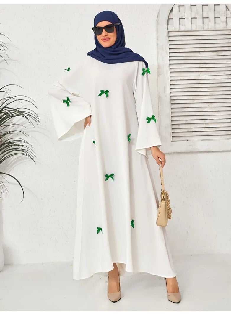 Middle Eastern Arab Women's New Dubai Loose Flared Sleeve Bow Robe Dress - Image 1